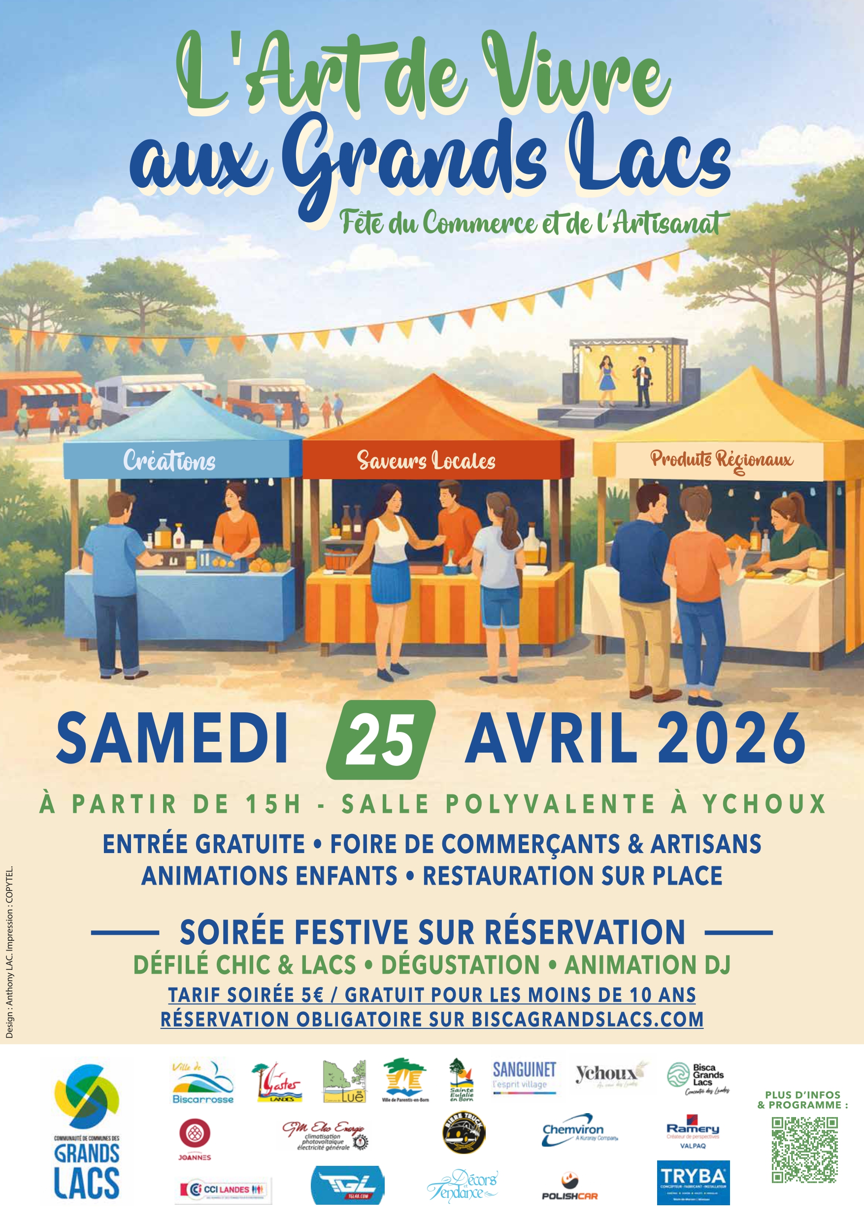 Affiche fête du commerce et de l'artisanat des Grands Lacs qui aura lieu le 25 avril à Ychoux