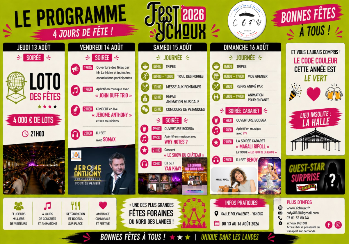 Programme des Fêtes d'Ychoux 2026