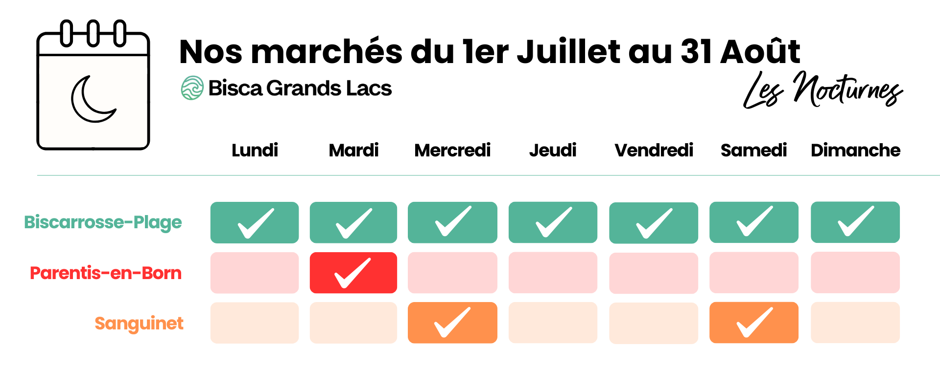 Les marchés nocturnes à Biscarrosse en été, juillet et août