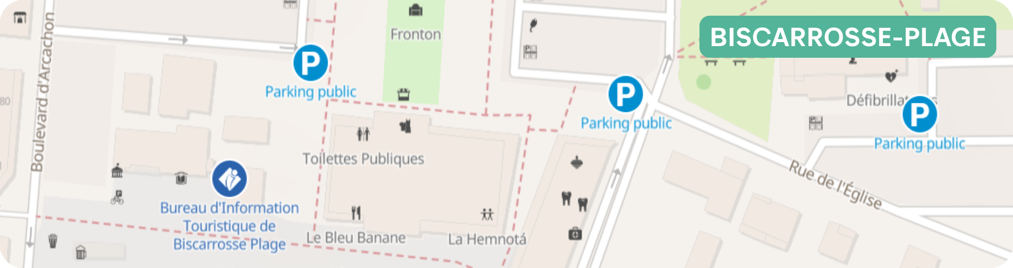 Plan des parkings de l'Office de Tourisme de Biscarrosse-Plage