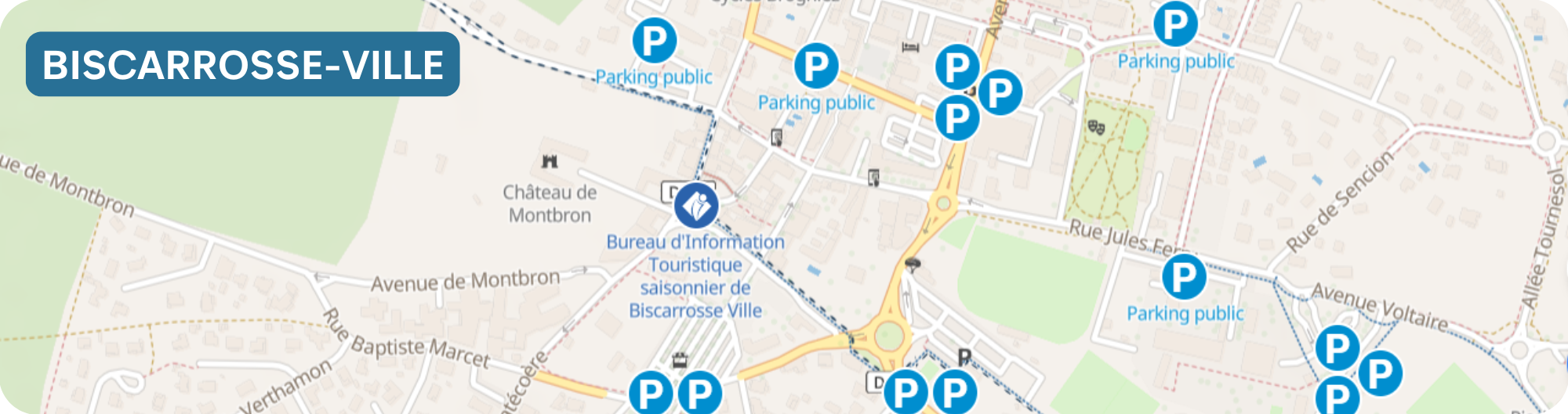 Plan des parkings de l'Office de Tourisme de Biscarrosse-Ville