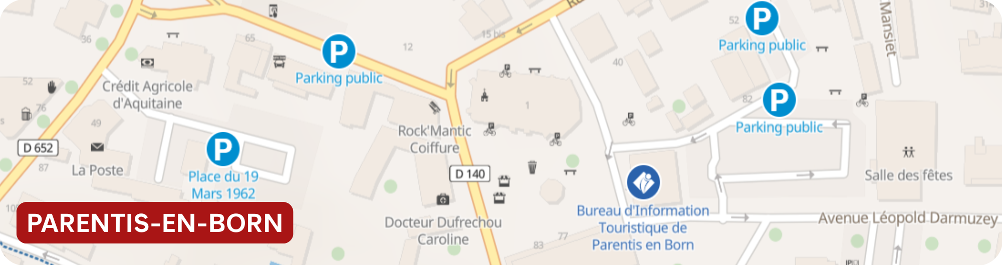 Plan des parkings de l'Office de Tourisme de Parentis-en-Born