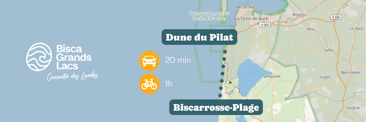 Carte : Visiter la Dune du Pilat depuis Biscarrosse