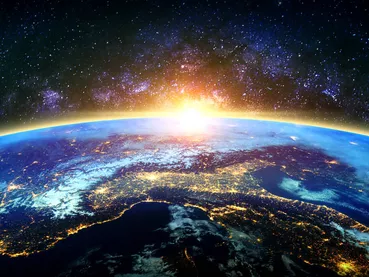 Earth and galaxy. Elements of this image furnished by NASA.