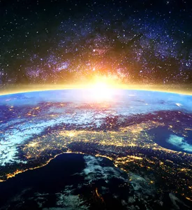 Earth and galaxy. Elements of this image furnished by NASA.